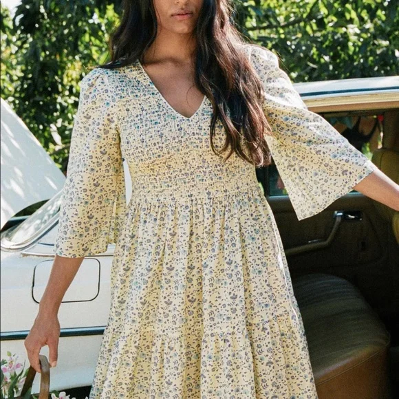 NWT Christy Dawn Basil Dress in Larkspur Ditsy Field Silk-Cotton